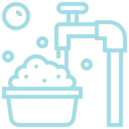 An icon depicting a soapy bucket getting filled with water.